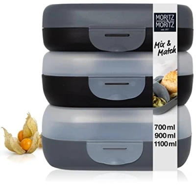 Immagine di Moritz &amp; 3x To Go lunch box bento con scomparti Mix Match contenitori pranzo ufficio boxes scuro merenda aldulti