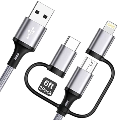 Immagine di cavo di ricarica 3 in 1 multi veloce 1.8m [certificato MFi] Miger nylon intrecciato USB a Lightning/Type C/Micro sincronizzazione per iPhone,iPad,Samsung Galaxy,Huawei,LG,Sony,HTC