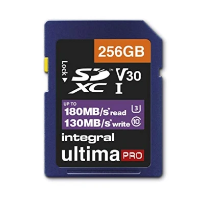 Immagine di Integral Memory, INSDX256G 180V30 Scheda di memoria SDXC, 256 GB, ad alta velocità, velocità fino a 180 MB/s, 130 classe 10 V30 UHS I U3
