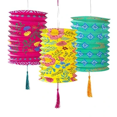 Immagine di Talking Tables PAPERLANTERN Boho Paper Lanterns 3Pk, Plastica, Rosa