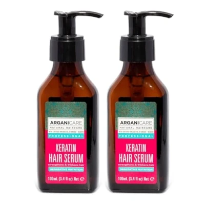 Immagine di ARGANICARE Gamma di cheratina Siero riparatore e nutriente alla bio rinforza protegge senza ricci capelli secchi abbimati Confezione da 2 x 100 ml