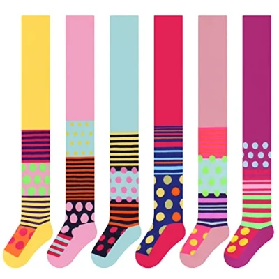 Immagine di L&amp;K II 6 collant per bambina in cotone rinforzato coprente con fantasia a pois e righe multicolore 2728 146 152