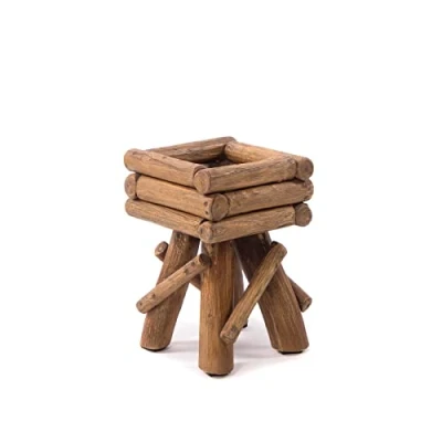 Immagine di DESIGN DELIGHTS Sgabello di Legno per Fiori Twist Teak Tavolo da Ingresso, Piante, tavolino caffè, tavolino, in radice Dimensione: Piccolo
