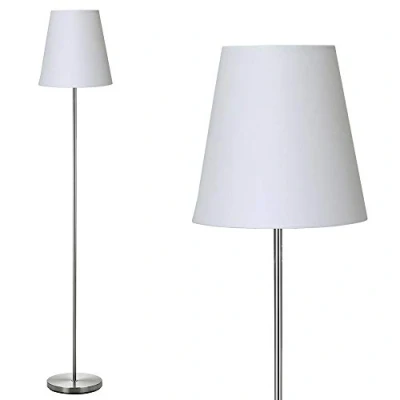Immagine di BAKAJI Lampada Piantana da Terra Luce Lampadina E27 Max 60W Base Rotonda in Metallo Cromato Paralume Tessuto Design Moderno Accensione a Pedale Altezza 150cm (Bianco)