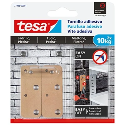 Immagine di Tesa 77908 00001 00 Vite Adesiva Rettangolare per Mattone e Pietra 10 kg, Acciao, Set di 2 Pezzi