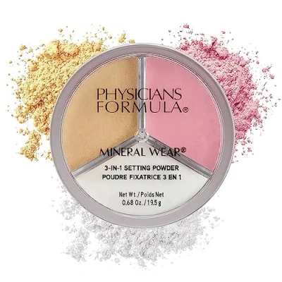 Immagine di Physicians Formula Mineral Wear 3 in 1 Setting Power, Translucent Powder for Make Up to Set, Brighten and Contour, Flawless Finish