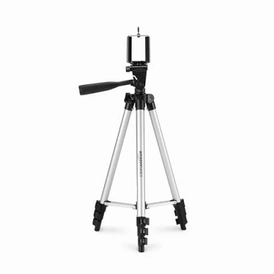 Immagine di Amazon Basics Treppiede da 127 cm in alluminio, universale, per smartphone, Nero, Argento