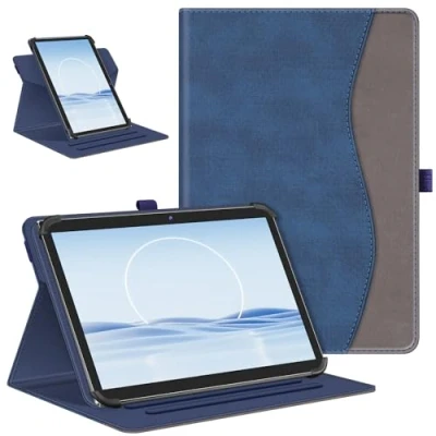 Immagine di FINTIE Custodia Universale per 10 Pollici Tablet 360 Gradi di Girevole Cover Case con Tasca Compaibile HiGrace/TECLAST/Blackview/YOTOPT/MEBERRY/DOOGEE/YESTEL 9&quot; 10.9&quot;, Indigo/Marrone