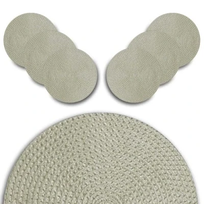 Immagine di ARCA, Set di 6 Tovagliette Tonde Effetto Corda, per Persone, Ideali la Tavola, Realizzate in Poliestere, Resistenti e Durature, Colore Beige, Diametro 38 cm