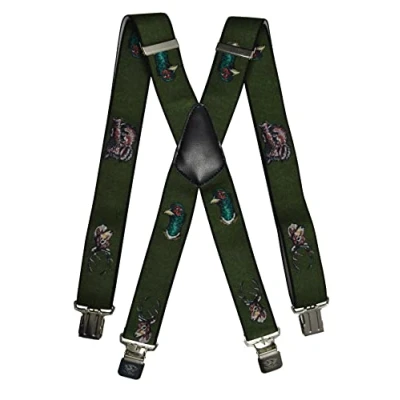 Immagine di Olata Bretelle da Uomo a Forma di X, Stile Caccia, Regolabili con Clip in Rilievo, 4 cm. Fagiano e Stag