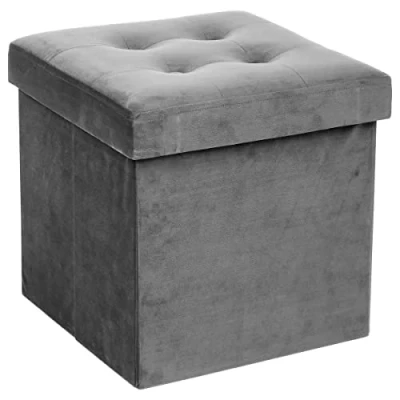 Immagine di Pouf mouse pieghevole &quot;Lysandre&quot; in velluto grigio