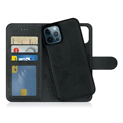 Immagine di MyGadget Cover per iPhone 12 Pro Max Custodia Libretto Magnetica Portafoglio Flip Wallet Case Porta Carte Similpelle PU Removibile Grigio Nero