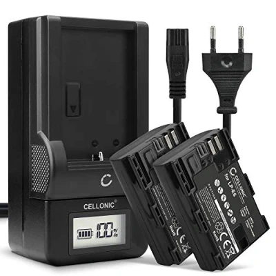 Immagine di CELLONIC 2X Batteria LP E6 E6N Compatibile con Canon 70D EOS 5D Mark II III IV 5DS R 60D 60Da 7D 80D 2000mAh 7.2V 7.4V + Caricabatteria