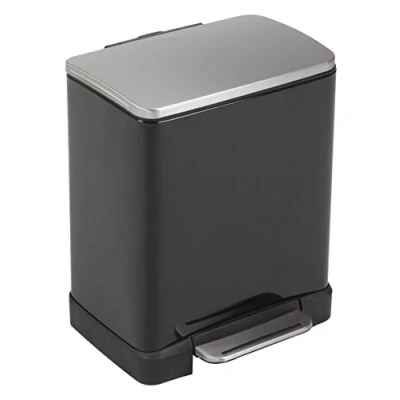 Immagine di EKO E Cube Pattumiera a Pedale in Metallo, 20 l, 32 x 36,6 44,5 cm, Sistema di Ammortizzazione, Senza Impronte digitali, Apertura Stay Open, Fissaggio Sacchetto della Spazzatura, Nero Opaco