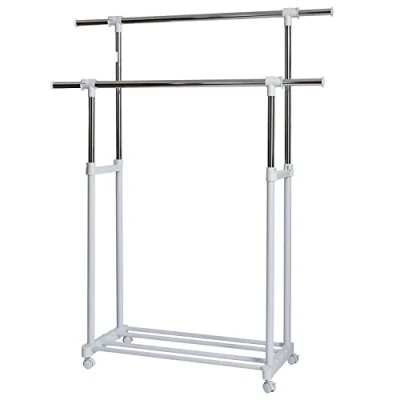 Immagine di LOVE IT STORE Stand Appendiabiti Regolabile Carrello Porta Abiti e Scarpe con Rotelle, Altezza Larghezza Modificabili, Stabile Elegante, Bianco/Cromo