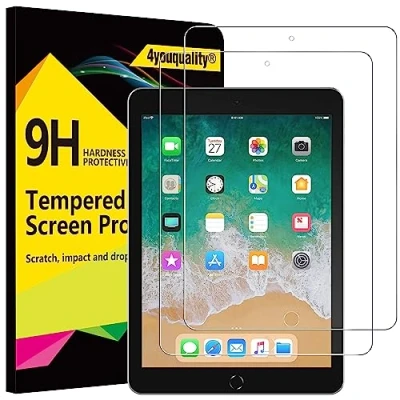 Immagine di 4youquality [Confezione da 2 pellicole proteggi schermo per iPad 9,7&quot; (6a/5a generazione, modello 2018/2017), Air 1, 2, Pro 9,7&quot;, pellicola in vetro temperato 9H, antigraffio,