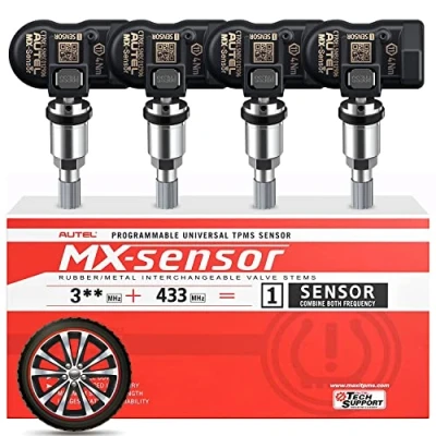 Immagine di Autel TPMS MX Sensore, Sensore Sostituzione Pneumatico a Doppia Frequenza per Tutte Automobili, Identico al OE, Sistema Monitoraggio Pressione Clonabile 100%(Valvola Metallo, 4 Pezzo)