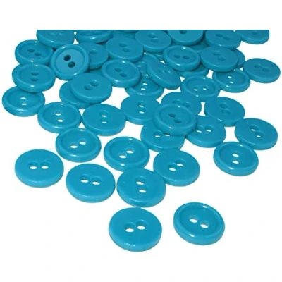 Immagine di AERZETIX C56276 Set di 100 Bottoni rotondi per cucito Ø11.5x2.2mm con 2 fori diametro apertura 2mm colore turchese in plastica hobby creativo decorazione cucire merceria moda