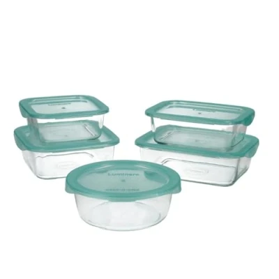 Immagine di Luminarc Keep&#039;n Lagon Set 5 contenitori in vetro con coperchio 76cl 82cl 92cl 2 x 122cl bicolore