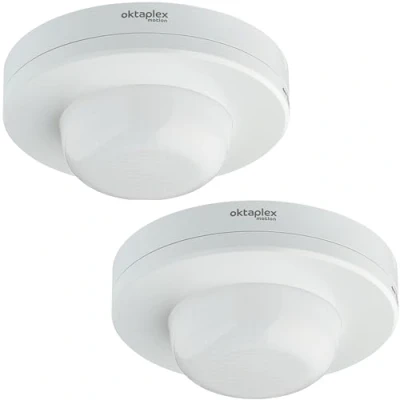 Immagine di Oktaplex motion Set di 2 rilevatori presenza Pia per esterni e interni, 360, sensore movimento a infrarossi, IP65, 230 V, colore: Bianco