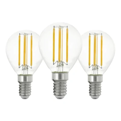 Immagine di Eglo set di 3 lampade LED a filamento E14, lampadina Edison trasparente, 7 watt (equivalente 60 watt), 806 lumen, sorgente luminosa bianca calda, 2700 K, P45, Ø 4,5 cm