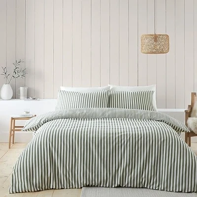 Immagine di Catherine Lansfield Set copripiumino matrimoniale reversibile in cotone spazzolato, con federe, verde