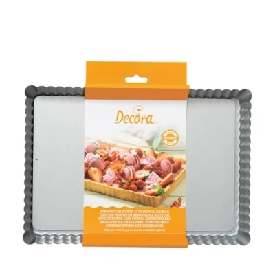 Immagine di Decora 0070025 Stampo Crostata Rettangolare con Fondo Mobile 32x22x h 3,5 cm, Acciaio, Grigio, 32 x 22 cm