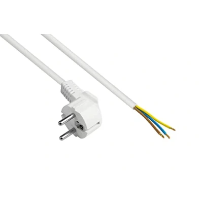 Immagine di Good Connections P0185 W020 cavo di alimentazione, 2 m, spina con contatto protezione, tipo E+F (CEE 7/7, angolato) ad estremità spelate, alimentazione per confezionamento, 0,75 mm²,