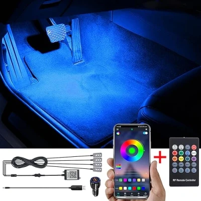 Immagine di TABEN RGB Auto Footwell Kit di illuminazione ambientale APP Control + RF Telecomando 16,7 milioni colori Suono Musica Sincronizzazione Caricabatterie da USB Cavo Atmosfera Luce