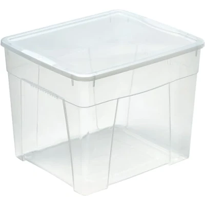 Immagine di M Home Scatola portaoggetti in plastica trasparente con aperture + coperchio, 42 x 35,5 33 cm, 34,5 l, SPACE BOX PLS614H