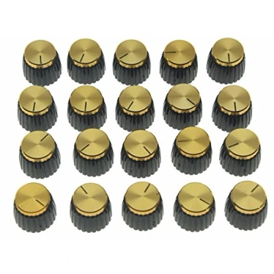 Immagine di Dopro 20pcs Chitarra AMP Amplificatore Push on fit Manopole Nero w/Gold Cap per Marshall