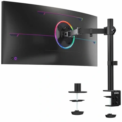 Immagine di VIVO STAND V001 supporto da scrivania con braccio singolo per monitor, supporta schermi fino a 32&quot; regolari e 38&quot; ultrawide, completamente regolabile morsetto C base di passacavo,