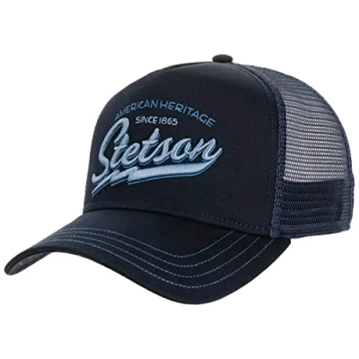 Immagine di Stetson Since 1865 Trucker Cap One Size (ca. 56 60 cm) Ombrello e fronte in 100% cotone Misura regolabile Cappellino rete Lunghezza ombrellone 7 cm Estate / Inverno, Blu scuro, 56/60