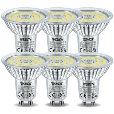 Immagine di WSMCN GU10 6W Lampadine LED Dimmerabile, Bianco Freddo 6000K può sostituire la lampadina alogena PAR16 da 75W, 655lm, 120 Angolo del Fascio, Illuminazione Lunga durata lampada faretti LED, 6 pezzi