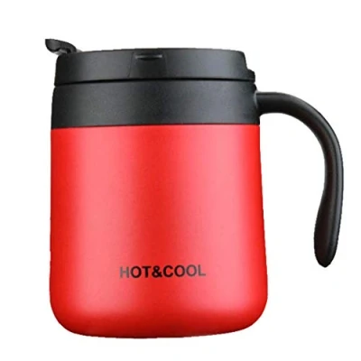 Immagine di Gteller Tazza da caffè in acciaio inox, a doppia parete, isolata, con coperchio e manico, per mantenere le bevande calde fredde (rosso)