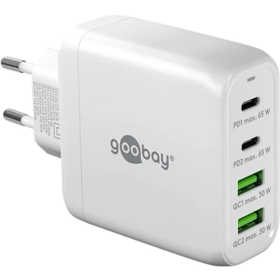 Immagine di goobay caricatore rapido USB C PD A 4 porte (68W)/2x 2x ingresso C/erogazione di potenza/alimentazione cavo ricarica iPhone, altri telefoni cellulari/caricabatterie cellulari/bianco