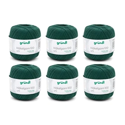 Immagine di Gründl, confezione risparmio 6 gomitoli da 100 g filo per uncinetto, cotone, verde abete, 30 x 21 11 cm,