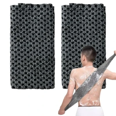 Immagine di 2 Pezzi Giapponese Asciugamano Esfolianti Set, Spazzola Esfoliante per Uomini e Donne, Scrubber il corpo (Nere)