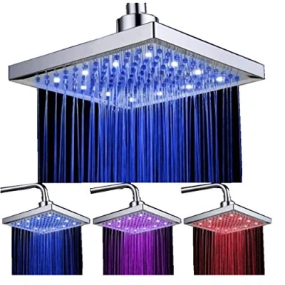 Immagine di Soffione Doccia a Pioggia con 12pcs LED, 8 Pollici Docce Fisso Quadrato Controllo della Temperatura 20 x CM, Soffitto Cromato Finito, 3 colore cambiando flusso d&#039;acqua alimentato