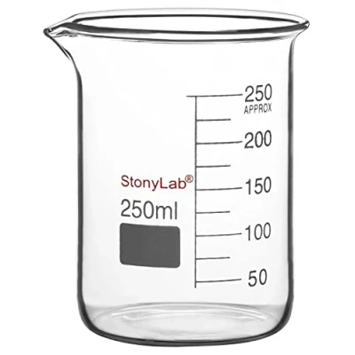 Immagine di stonylab Bicchiere di vetro, 1 Confezione Vetro Borosilicato Graduated Low Form Griffin Beaker con Becco Versamento da Laboratorio, 250 ml