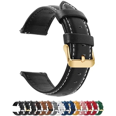 Immagine di Fullmosa Cinturino in Pelle 18mm per Orologio, Axus Smartwatch Compatible con Fossil/Huawei Watch/Garmin/Fossil/Asus Zenwatch/LG Watch Style/Withings/Ticwatch, Fibbia Nera+Oro