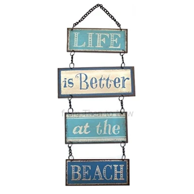 Immagine di Insegna in metallo con scritta &quot;Life Is Better At The Beach&quot;, da appendere, design vintage