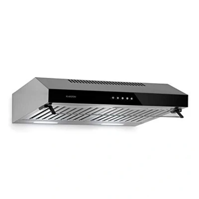 Immagine di KLARSTEIN Purista Cappa Aspirante Sottopensile, Larga 60 cm, Acciaio Inox, a Parete, Luce Alogena, Potenza Aspirante:186 m3/h, Schermo in Vetro Apribile, Nero