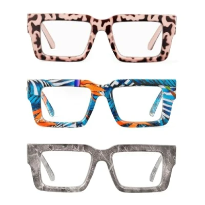 Immagine di JM 3 Pack Oversized Quadrati Occhiali da Lettura Donna Uomo, Computer Luce Blu per Lettori 2.0