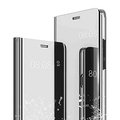 Immagine di WOBURN Clear Smart View Cover per Samsung Galaxy A54 5G, Standing Mirror Flip Folio Custodia Protettiva Bumper, Luxury Specchio Libro Case con Supporto Pieghevole. Argento