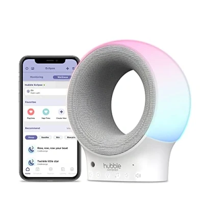 Immagine di Hubble Connected Eclipse Monitor audio Wi Fi intelligente e succhietto con luce notturna a 7 colori, SleepTrainer, ninne nanne precaricate, altoparlante Bluetooth sensore di temperatura ambiente