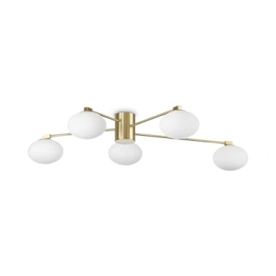 Immagine di Ideal Lux HERMES Lampada da soffitto semi incasso a 5 luci globo multibraccio in ottone