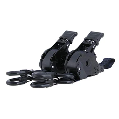 Immagine di Cinghie di tensione automatiche in set da 2 I 3,65 m lunghezza, auto retrazione 25 mm larghezza, LC 340 kg a cricchetto con ganci S rivestiti dispositivo fissaggio DIN 12195
