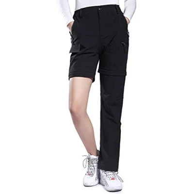 Immagine di Hiauspor Pantaloni Trekking Donna Estivi Convertibili Montagna Escursionismo Leggeri con Zip off ad Asciugatura Rapida Elasticizzati UPF 50+ (Nero, XXL)