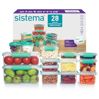 Immagine di Sistema KLIP IT contenitori per alimenti la preparazione dei pasti impilabili ed ermetici con coperchi 28 pz. (14 e coperchi)